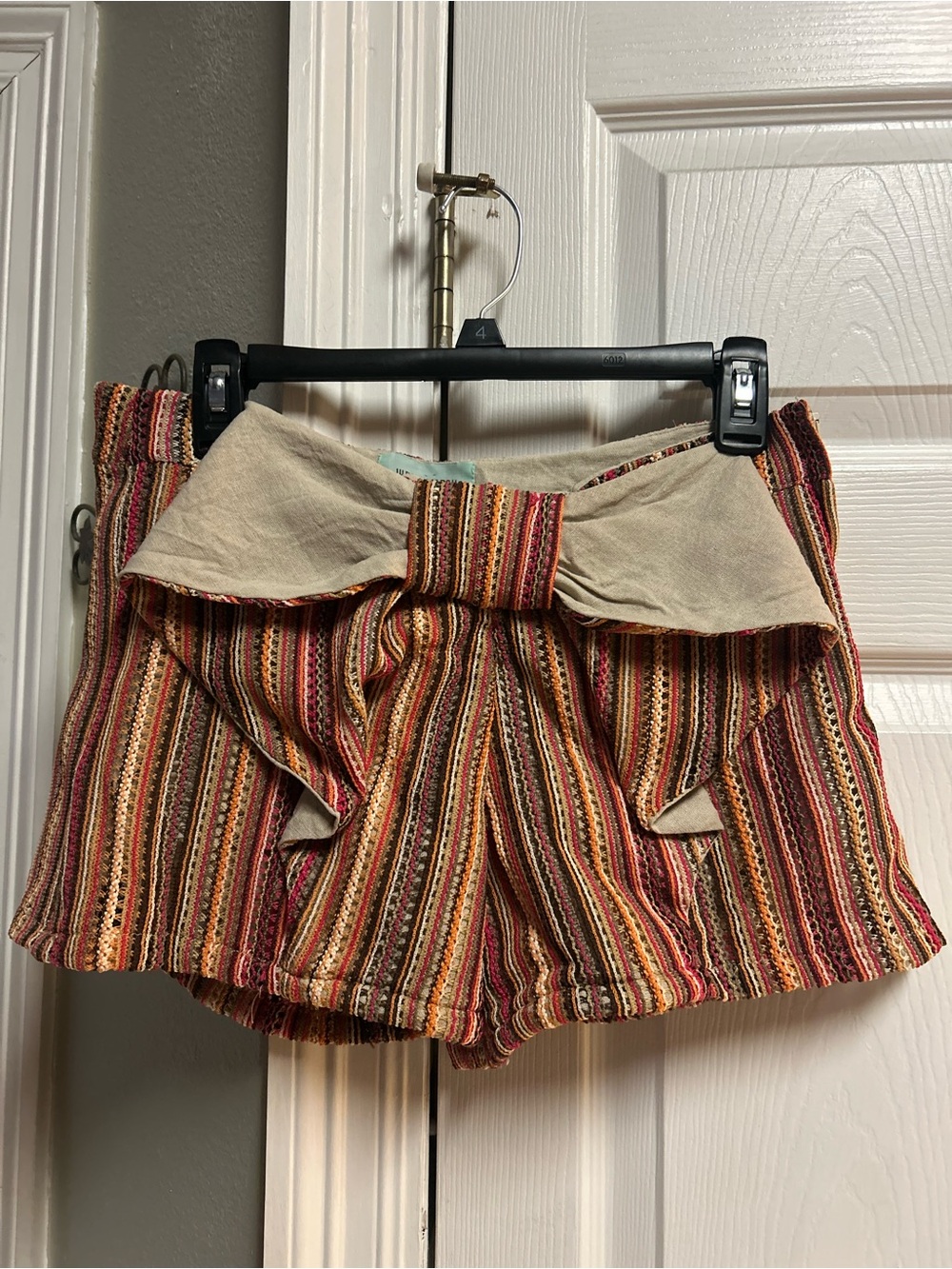 Judith March Multicolor Striped Boho Shorts Textured Dressy Bow Front Hippie